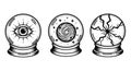 Mystical Crystal Balls: All-Seeing Eye, Cosmic Swirl, and Cracked Orb Royalty Free Stock Photo