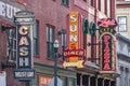 Three neon signs in downtown Nashville, Tennessee