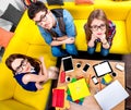 Three nerds on the couch Royalty Free Stock Photo