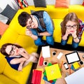 Three nerds on the couch Royalty Free Stock Photo