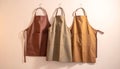 Three Neutral Colored Aprons Hanging on Wall Royalty Free Stock Photo