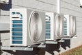 Three Newly Installed Airconditioning Units Mounted on Wall Royalty Free Stock Photo