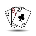 Three nines playing cards vector illustration