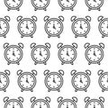 Three o clock. White clockface on black background. Seamless pattern. Vector illustration Royalty Free Stock Photo