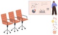 Business Presentation with Empty Office Chairs and Data Charts Royalty Free Stock Photo