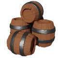 Three old barrels of low poly models for the game isolated white 3d render Royalty Free Stock Photo