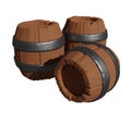 Three old barrels of low poly models for the game isolated white 3d render Royalty Free Stock Photo