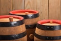 Three old beer barrels Royalty Free Stock Photo