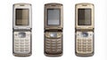 Three old flip cell phones isolated with cut out background Generative By AI