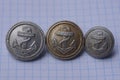 Three old gray aluminum military german buttons