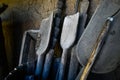 Handmade wooden shovels inside the winery.