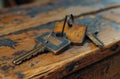 Three old keys on wooden table Royalty Free Stock Photo