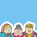 Three old ladies, home of seniors, funny vector illustration,