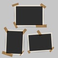 Three old photo frames with tape. Retro 3D snapshots with white frame and sticky tape. 3D realistic vector illustration Royalty Free Stock Photo
