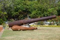 Three old ship cannons. Trincomalee, Sri Lanka Royalty Free Stock Photo