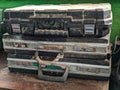 three old vintage black suitcases, antique diplomats. Royalty Free Stock Photo