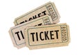 Three old vintage retro raffle tickets isolated white