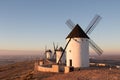 Three old windmills in Alcazar de San Juan, Casilla la Mancha. Don Quixote route. Spain