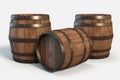 Three old wooden barrels for alcohol. Generative ai Royalty Free Stock Photo