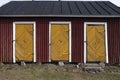 Three old wooden doors, Lappeenranta Finland Royalty Free Stock Photo