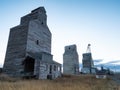 Three Old Wooden Grain Elevators in a Row in Rapelje, Montana