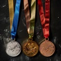 the three Olympic medals over a black background