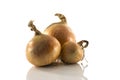 Three onion on white background