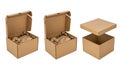 Three open brown cardboard boxes showcasing packaging materials and empty box for shipping solutions Royalty Free Stock Photo