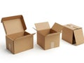 Three open cardboard boxes isolated on white background Royalty Free Stock Photo