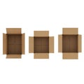 Three open cardboard boxes isolated on white background Royalty Free Stock Photo