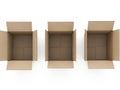 Three open cardboard boxes isolated on white background isolated on white background Royalty Free Stock Photo