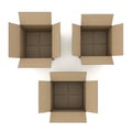 Three open cardboard boxes isolated on white background Royalty Free Stock Photo
