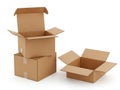 Three open cardboard boxes isolated on white background Royalty Free Stock Photo