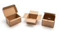 Three open cardboard boxes isolated on white background Royalty Free Stock Photo