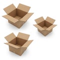 Three open cardboard boxes on white background isolated on white background Royalty Free Stock Photo