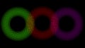 Three optical illusion circles consisting of green, red, and purple dots Royalty Free Stock Photo
