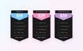 three option subscription pricing plan table layout design