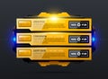 Three options with glowing light in yellow industrial techno style Royalty Free Stock Photo