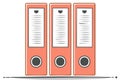 Three Orange File Folders with Label Paper on a Gray Line for Organizing and Storing Documents and Paperwork in the Office Royalty Free Stock Photo