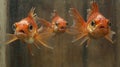 Three orange goldfish in an aquarium Royalty Free Stock Photo