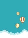Three orange hot air balloon flying in the blue sky with clouds. Flat cartoon background Royalty Free Stock Photo