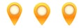 Three orange location markers aligned in a row for navigation and map pinpointing