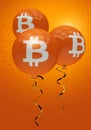 Three Orange Yellow Bitcoin Balloons Concept