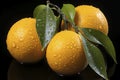 Three oranges with drops of morning dew Royalty Free Stock Photo