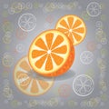 Three oranges on gray background