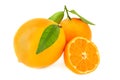 Three oranges with leavesisolated on white Royalty Free Stock Photo