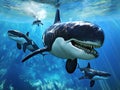 Ai Generated illustration Wildlife Concept of Three Orca Killer Whales Royalty Free Stock Photo