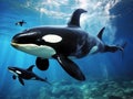 Ai Generated illustration Wildlife Concept of Three Orca Killer Whales Royalty Free Stock Photo