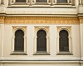 Three oriental windows of a Jewish synagogue with an islamic architecture Prague, Czech Republic