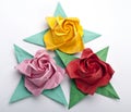 Three origami roses